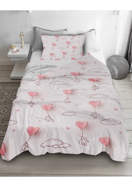 Kalp Desenli Tek Kişilik Pike ( Yastık Kılıflı )