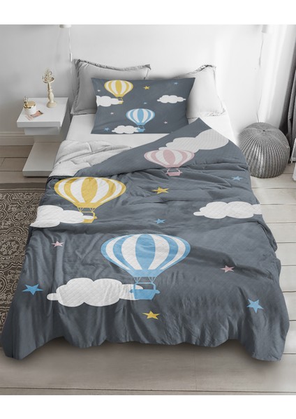 Uçan Balon Desenli Tek Kişilik Pike ( Yastık Kılıflı )