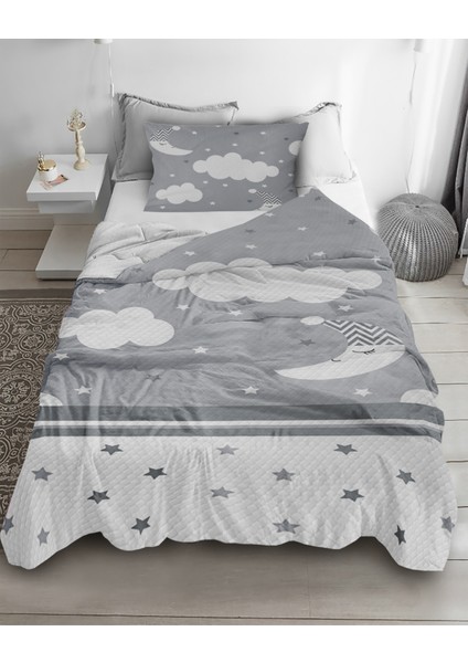 Sevimli Ay Desenli Tek Kişilik Pike ( Yastık Kılıflı )