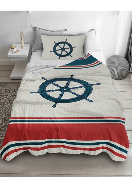 Denizci Dümen Desenli Tek Kişilik Pike ( Yastık Kılıflı )