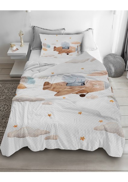 Uçan Fil Desenli Tek Kişilik Pike ( Yastık Kılıflı )