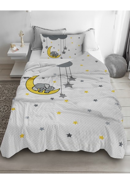 Sevimli Fil Desenli Tek Kişilik Pike ( Yastık Kılıflı )