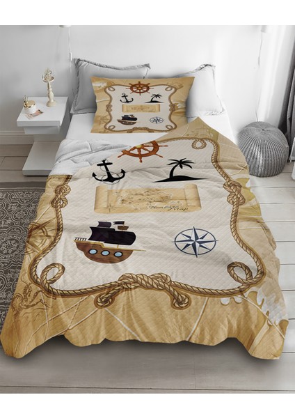 Korsan Desenli Tek Kişilik Pike ( Yastık Kılıflı )