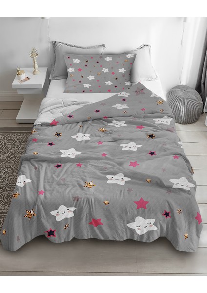 Sevimli Yıldız Desenli Tek Kişilik Pike ( Yastık Kılıflı )