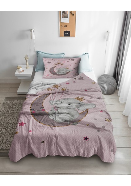 Sevimli Fil Desenli Tek Kişilik Pike ( Yastık Kılıflı )