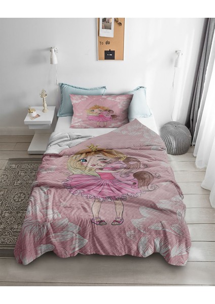 Prenses Peri Desenli Tek Kişilik Pike ( Yastık Kılıflı )