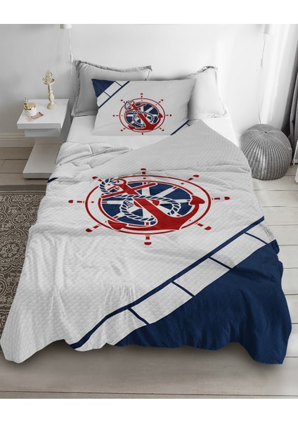 Denizci Çapa Desenli Tek Kişilik Pike ( Yastık Kılıflı )