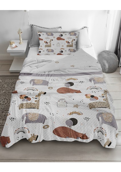 Sevimli Hayvanlar Desenli Tek Kişilik Pike ( Yastık Kılıflı )