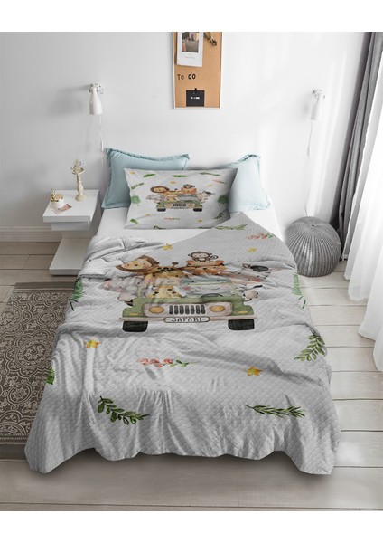 Safari Desenli Tek Kişilik Pike ( Yastık Kılıflı )