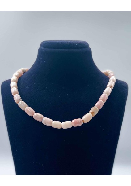 Pembe Opal Doğal Taş Kolye Kapsül Kesim