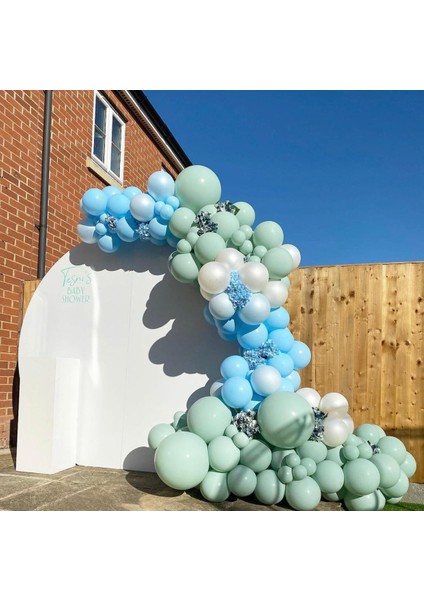 Makaron Mint Yeşili Beyaz ve Mavi Balon Zinciri 100 Adet