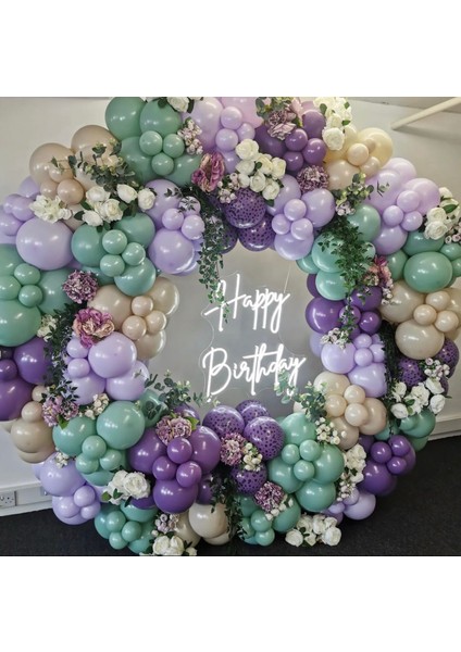 Retro Lavanta Kış Yeşili Deniz Kumu ve Makaron Lila Balon Zinciri 100 Adet