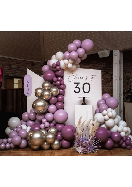 Krom Beyaz Altın Yaban Çileği Toz Pembe ve Duman Balon Zinciri 100 Adet