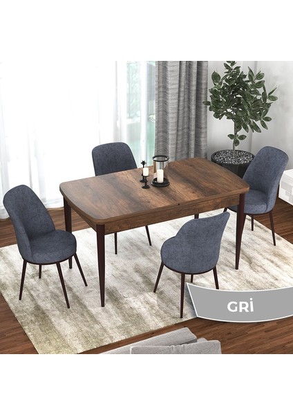 Concept Via Serisi Barok Ahşap Desen Açılabilir 80X132 Mutfak Masa Takımı 4 Adet Sandalye