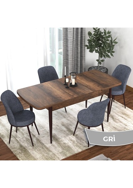 Concept Via Serisi Barok Ahşap Desen Açılabilir 80X132 Mutfak Masa Takımı 4 Adet Sandalye