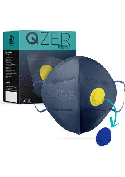 Qzer Lacivert 5 Katlı Ventilli Ffp2 Nr N95 Maske