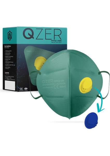 Qzer Yeşil 5 Katlı Ventilli Ffp2 Nr N95 Maske