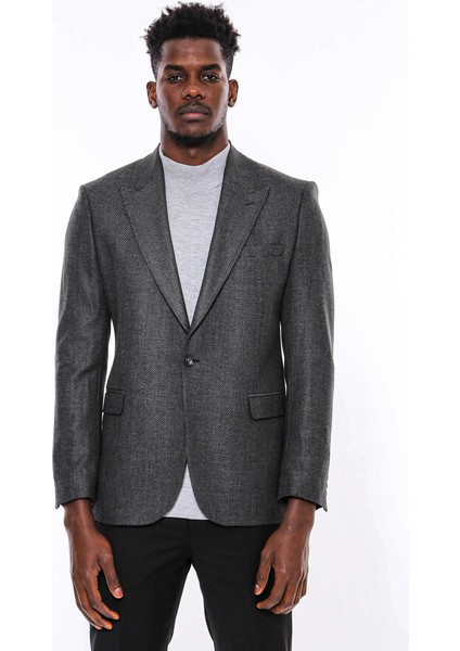 Kendinden Desenli Füme Slim Fit Ceket modelleri