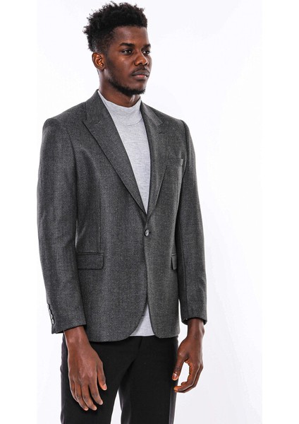 Kendinden Desenli Füme Slim Fit Ceket fırsatları