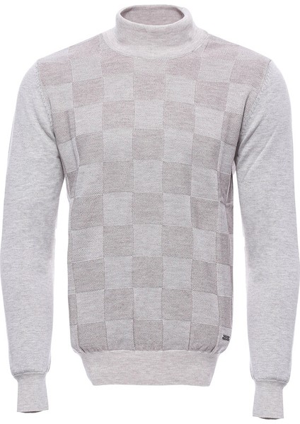 Kemik Desenli Yarım Balıkçı Yaka Triko