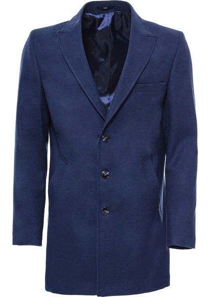 Lacivert Sivri Yaka Slimfit Kaban