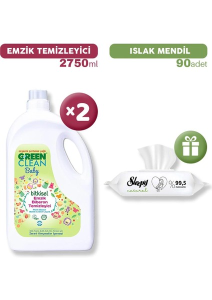 Green Clean Baby Biberon Temizleyici x 2 + Islak Mendil