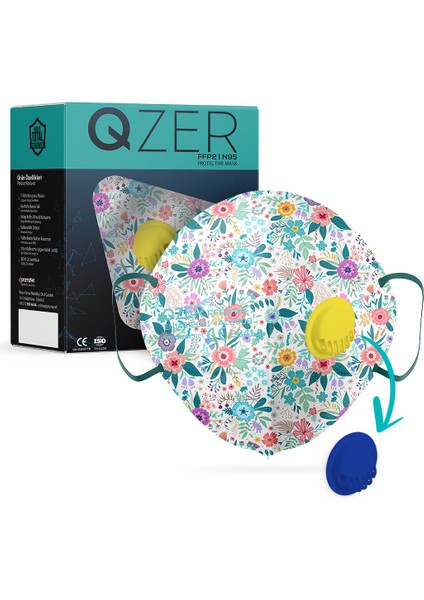 Qzer Bahar Çiçekleri Desenli 5 Katlı Ventilli Ffp2 Nr N95 Maske