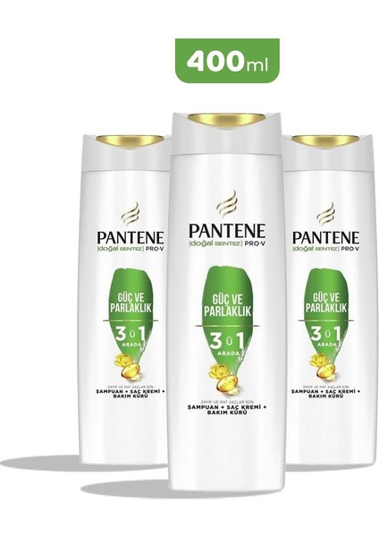 Pro-V Güç ve Parlaklık 3'ü 1 Arada Şampuan 400 ml x 3