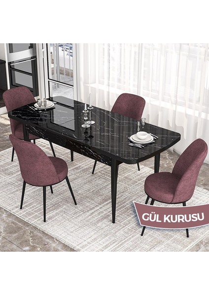 Concept Via Serisi Siyah Mermer Desen 80X132 Açılabilir Mutfak Masası Takımı 4 Adet Sandalye fiyatları