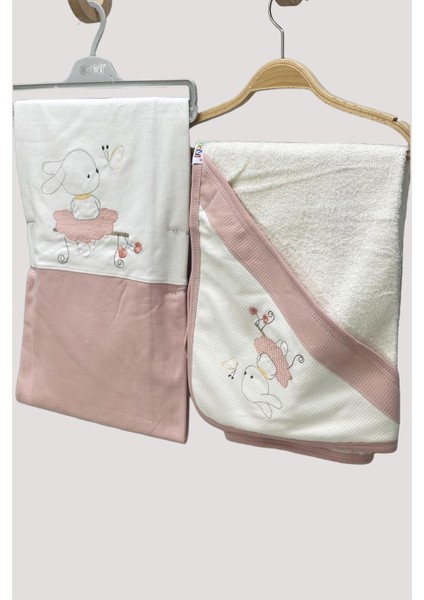 Mojo Kız Bebek Tavşanlı Banyo Havlusu 9871 Pudra