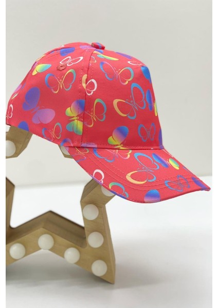 Kız Çocuk Kelebek Desenli Kasket Şapka Y2324003 Kırmızı