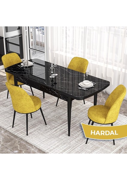 Concept Via Serisi Siyah Mermer Desen 80X132 Açılabilir Mutfak Masası Takımı 4 Adet Sandalye fiyatları