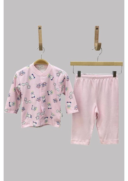 Mojo Kız Bebek Tavşan ve Ayı Desenli Çıtçıtlı Pijama Takımı 2329 Pembe