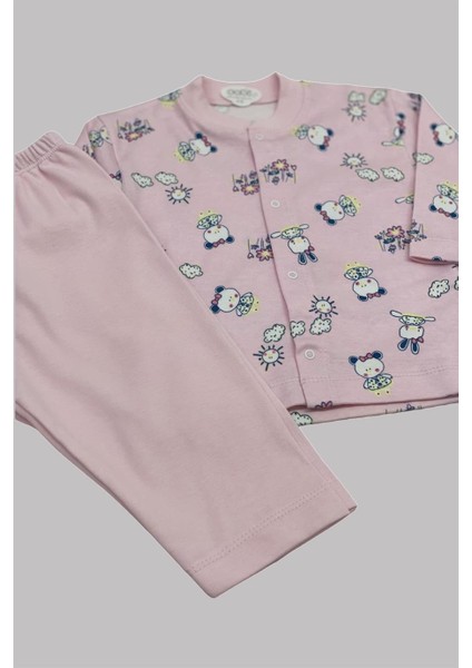 Mojo Kız Bebek Tavşan ve Ayı Desenli Çıtçıtlı Pijama Takımı 2329 Pembe