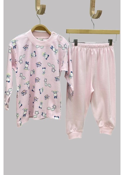 Mojo Kız Bebek Ayı ve Tavşan Desenli Pijama Takımı 2418 Pembe