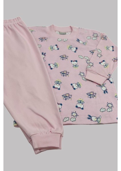 Mojo Kız Bebek Ayı ve Tavşan Desenli Pijama Takımı 2418 Pembe