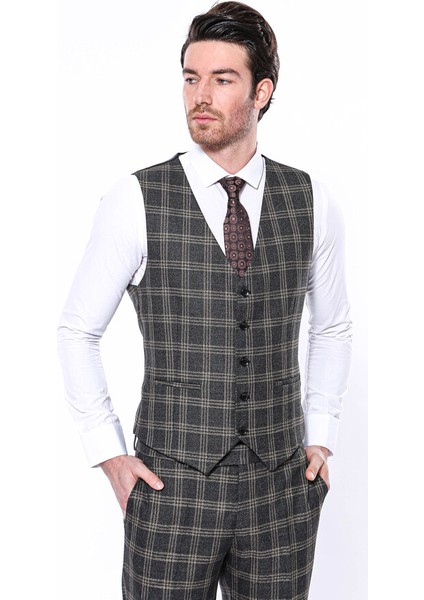 Ekose Desenli Siyah Yelek Wessi fiyatları