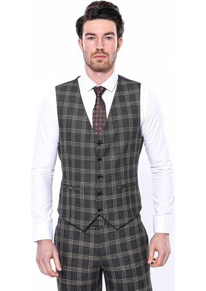 Ekose Desenli Siyah Yelek Wessi modelleri