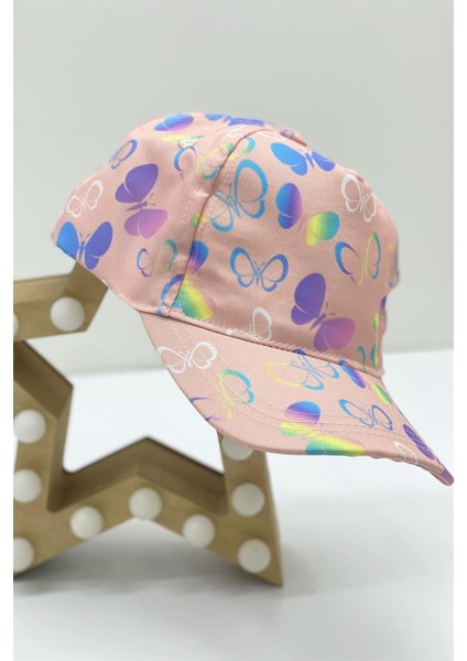 Kız Çocuk Kelebek Desenli Kasket Şapka Y2324003 Pudra