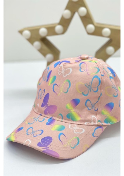 Kız Çocuk Kelebek Desenli Kasket Şapka Y2324003 Pudra fiyatları