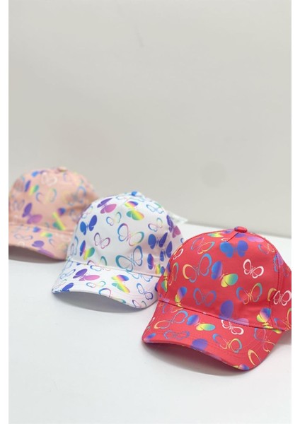 Kız Çocuk Kelebek Desenli Kasket Şapka Y2324003 Pudra modelleri