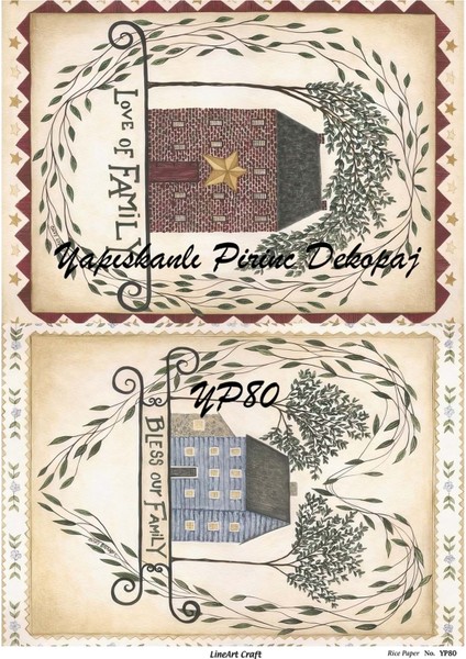 YP80 Country Ev Desenli Kendinden Yapışkanlı Pirinç Dekopaj 29*42