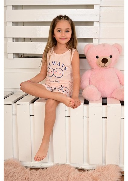Kız Çocuk Askılı Pijama Takımı Always Smile Somon