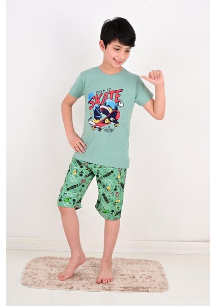 Erkek Çocuk Kapri Pijama Takımı Born To Skate Çağla