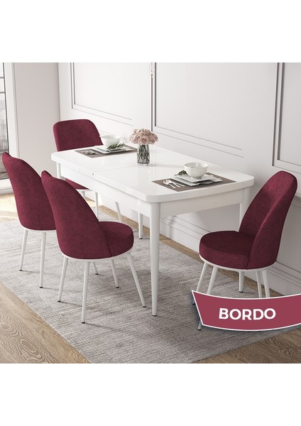 Concept Via Serisi Beyaz Açılabilir 80X132 Mutfak Masa Takımı 4 Adet Sandalye