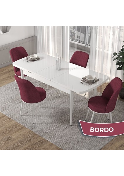 Concept Via Serisi Beyaz Açılabilir 80X132 Mutfak Masa Takımı 4 Adet Sandalye