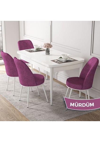 Concept Via Serisi Beyaz Açılabilir 80X132 Mutfak Masa Takımı 4 Adet Sandalye