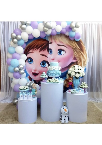 Krom Gümüş Pastel Lila Beyaz ve Mavi Balon Zinciri 100 Adet