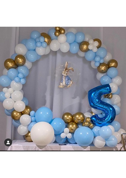 Krom Gold Makaron Mavi Beyaz Balon Zinciri 100 Adet