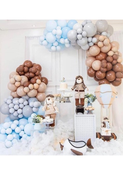 Soft Pastel Balon Zincir Karamel Gri Ten Rengi Mavi Balon Zinciri 100 Adet